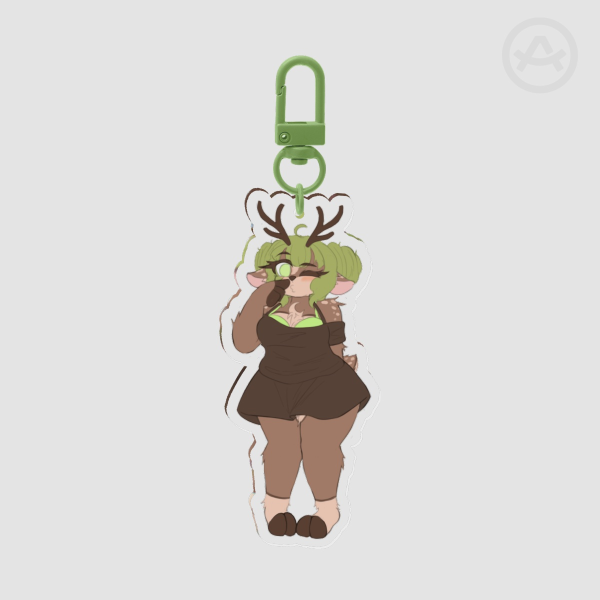 Minty Deer Furry Keychain | Double-sided Acrylic Charm (3 Inch)