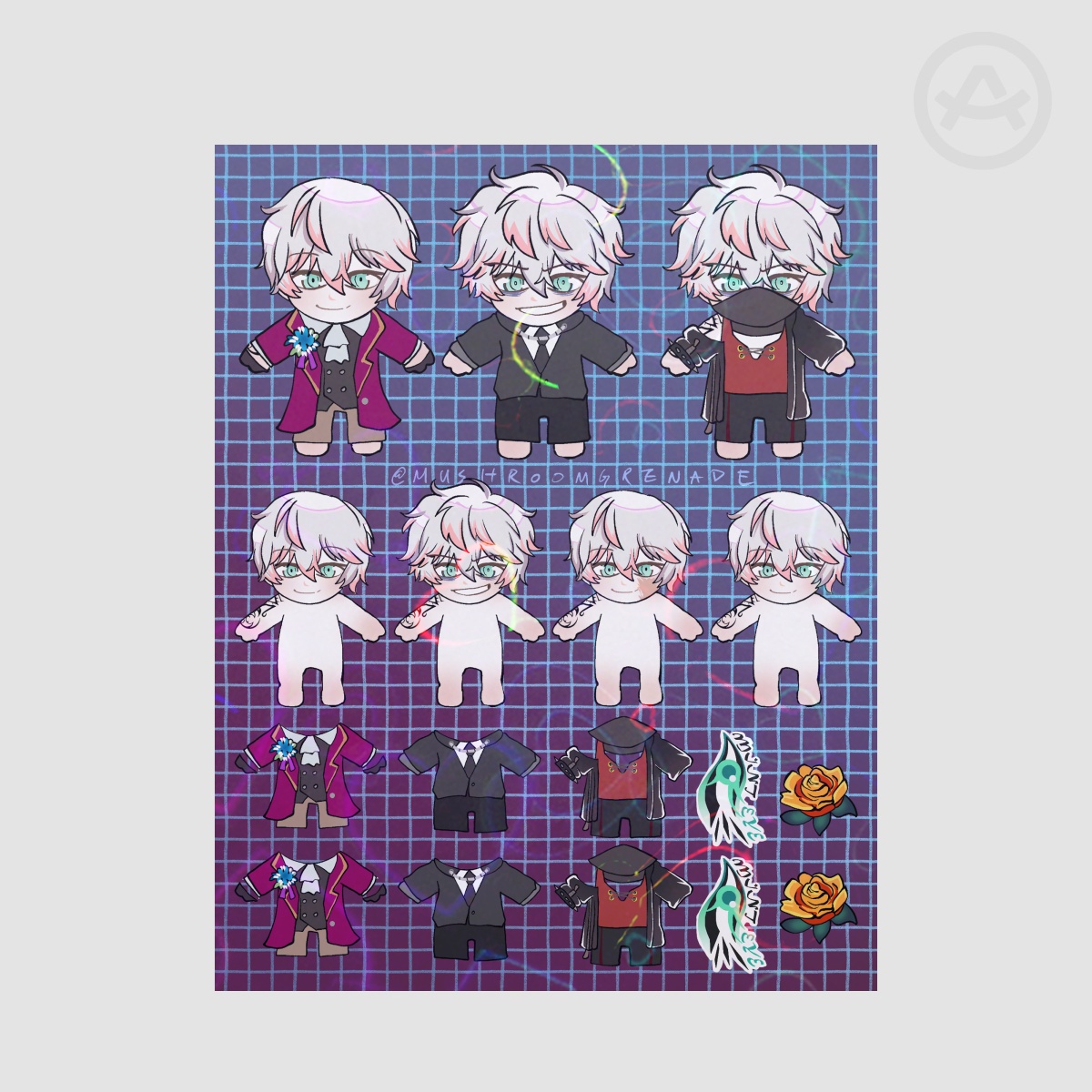 Ray/Saeran/Unknown Plushie Dress Up Sticker Sheet