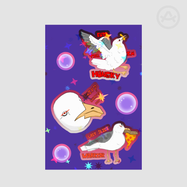 Hungry seagull sticker sheet