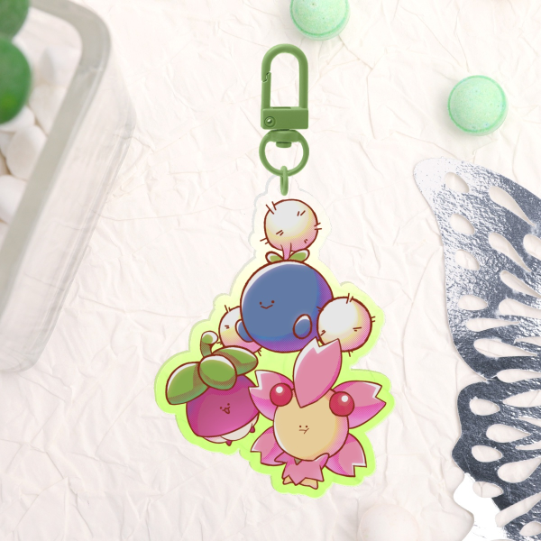 Mildly Content Cherrim, Jumpluff, Bounsweet Acrylic Keychains