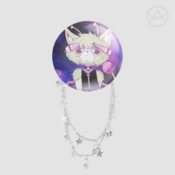 Husk glorp | alien round badge with chains | hazbin hotel
