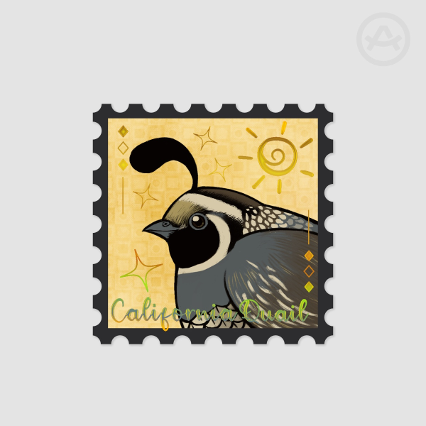 California Quail - Gold Holo Stamp Sticker