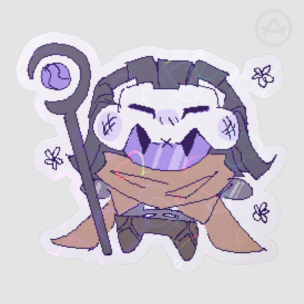 Pixel Chibi Ramattra | Holo Heart Sticker | Overwatch Fanart | EirArchitect