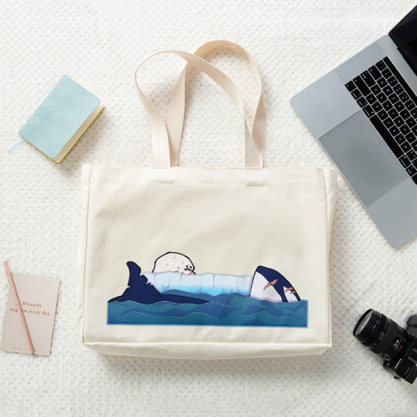 Orca and Seal || Vertical Part-print Canvas Tote Bags - 16.9″x12.6″x3.1″(43x32x8cm)