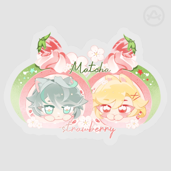 Haikaveh Matcha Strawberry PET Sticker 🍓🌸