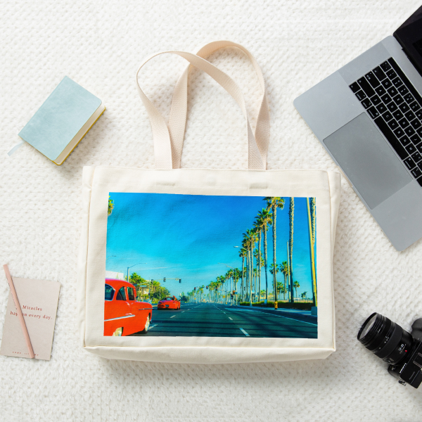 Coastal Drive Photography || Vertical Part-print Canvas Tote Bags - 16.9″x12.6″x3.1″(43x32x8cm)