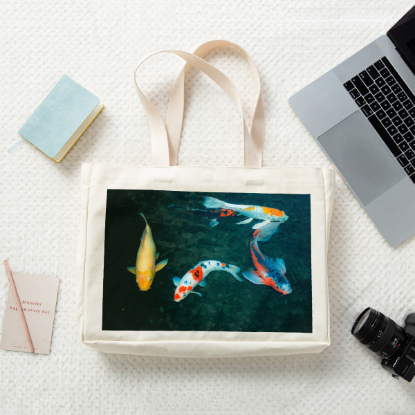 Koi Photography || Vertical Part-print Canvas Tote Bags - 16.9″x12.6″x3.1″(43x32x8cm)
