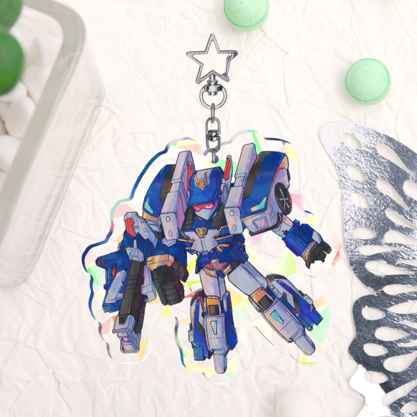 Blue Cop W - Broken Glass Acrylic Keychain (100mm)