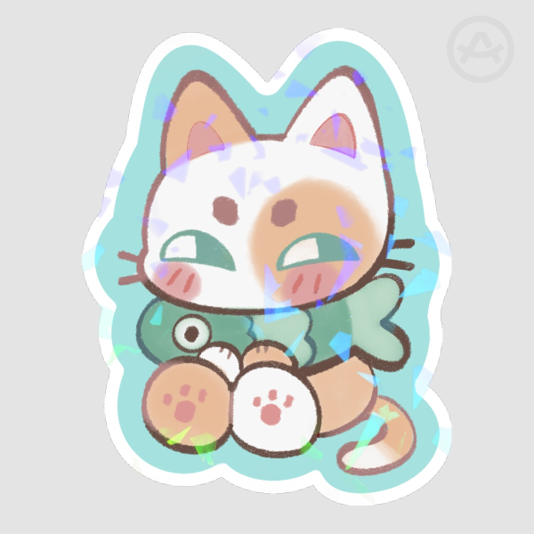 Kitty with a fish sticker
