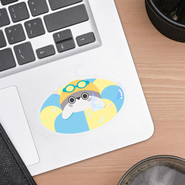 " Sacabambaspis on Holiday Series - Baby's First Swim " Clear PET Vinyl Die Cut Stickers