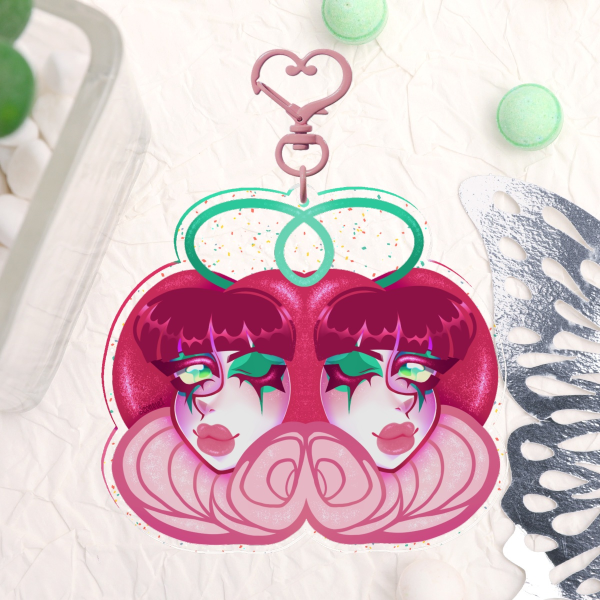 Cherry Girls Glitter Acrylic Keychain