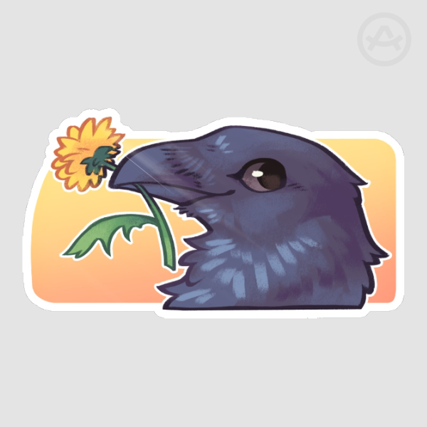 Raven with a dandelion | Sticker
