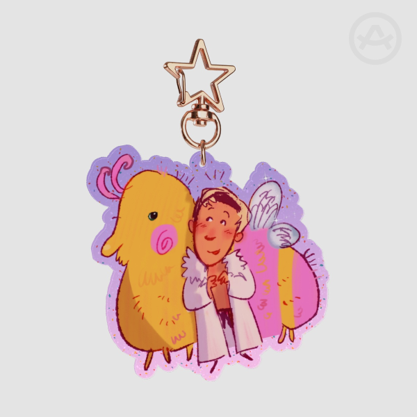 Ken and his caterpillar (coloured edge keychain)