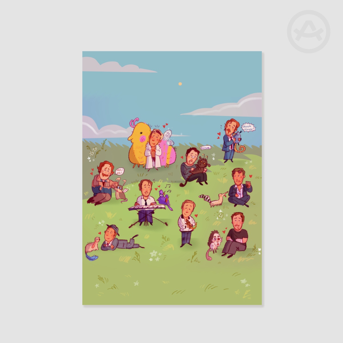 Goslings and creatures (print)