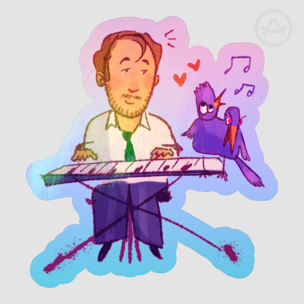 Sebastian and his two headed bird (sticker)
