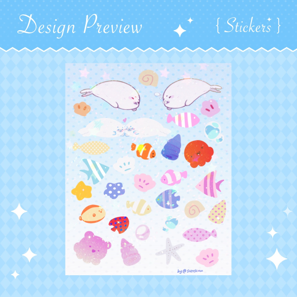Sea creatures Stickers Sheet