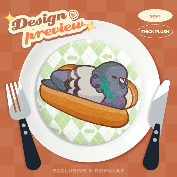 Pigeon in Hot Dog Bun - Plush Badge