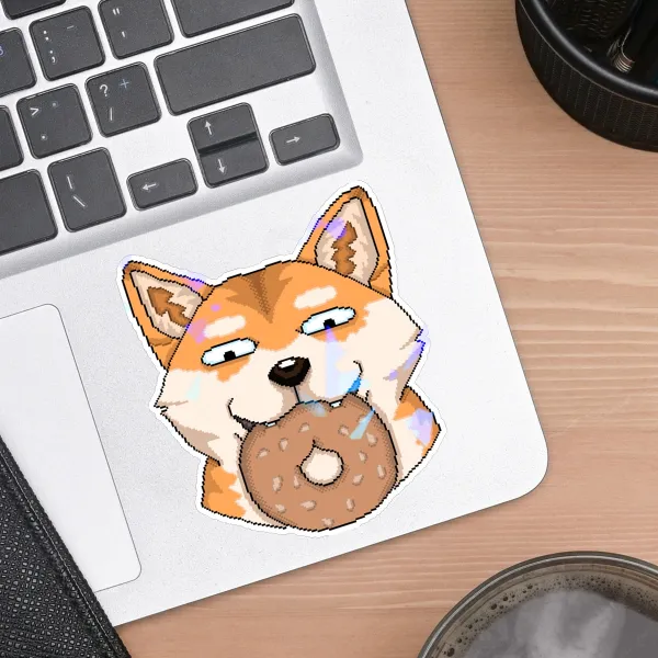 Pixel Art Shiba Bagel Holographic Sticker