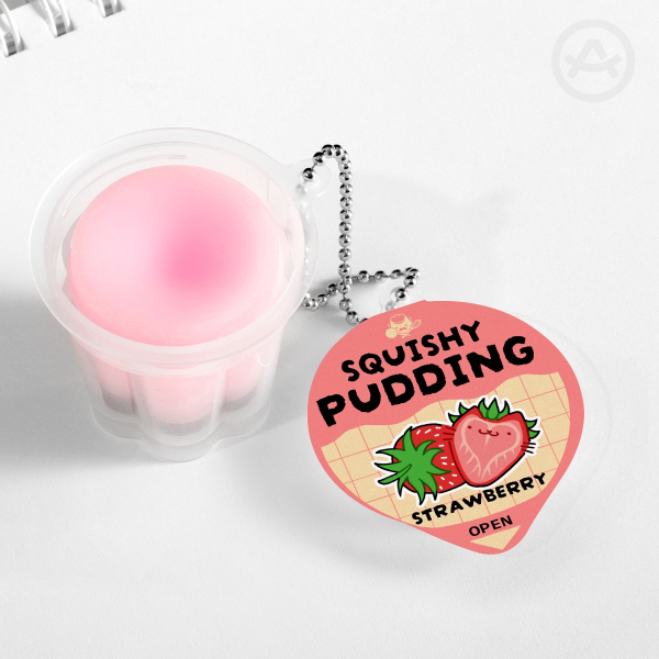 Strawberry Cat | Squishy Pudding Jelly Keychain