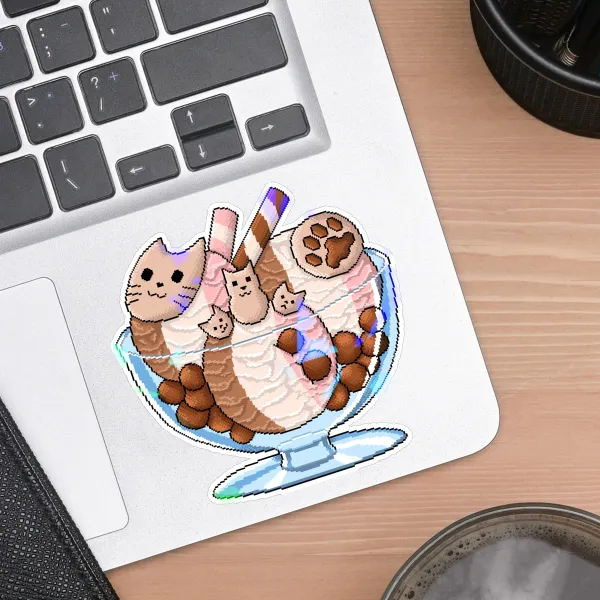 Neopolitan Cat Sundae Holographic Sticker