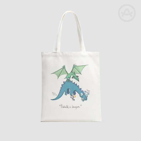REAL Dragon - Vertical Part-print Canvas Tote Bags - 13.7″x15.7″(35x40cm)