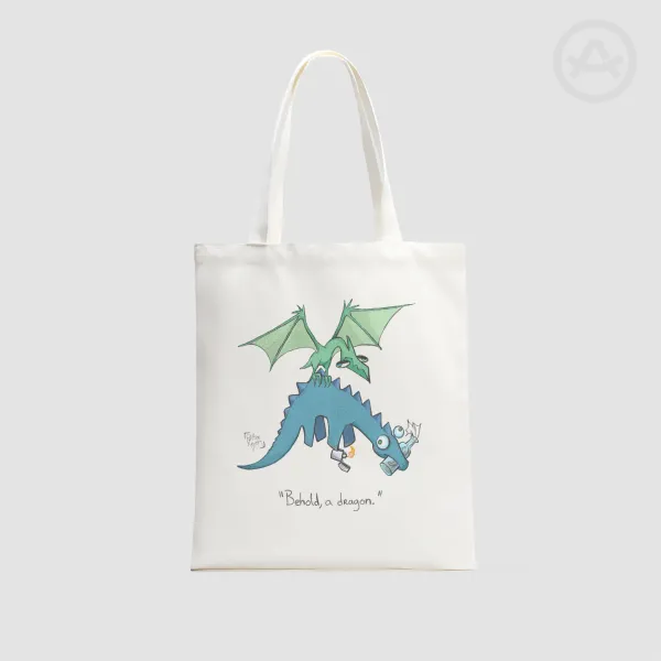 REAL Dragon - Vertical Part-print Canvas Tote Bags - 13.7″x15.7″(35x40cm)