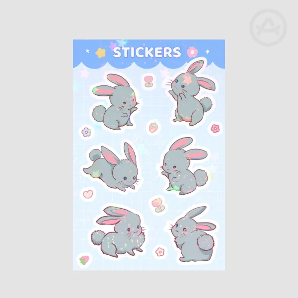 Grey Bunny Elftwitch Mascot Kiss Cut Sticker Sheet