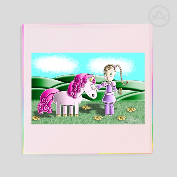 Patting the Little Unicorn Rainbow Acrylic Coaster - 3.93""(100mm), Rectangle