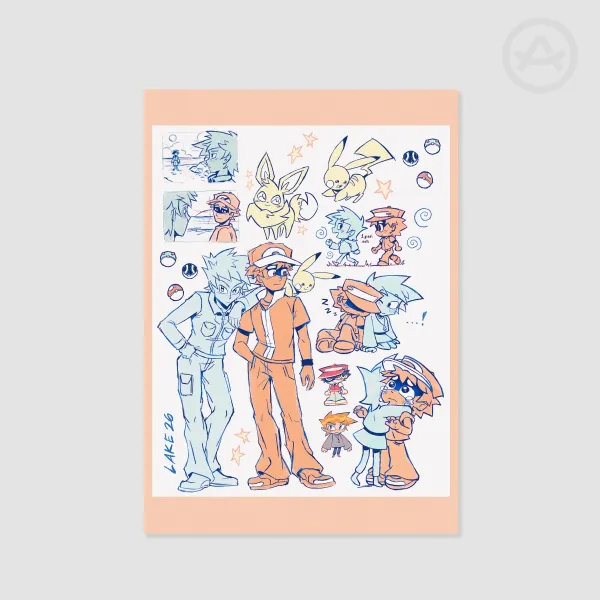 Red and Blue Doodle Print