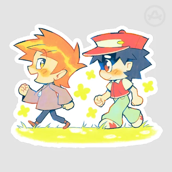 Red and Blue Grassy Walk Sticker