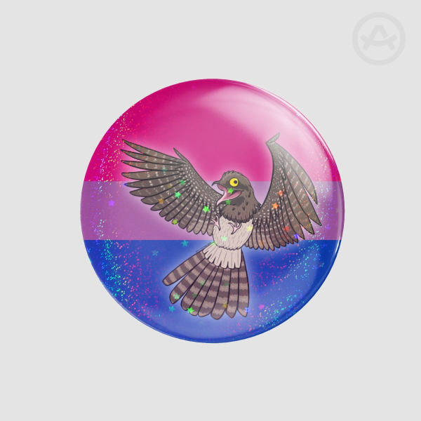 Weird and Wonderful World - Pride Potoo Badge (Bisexual) (Button Pins)