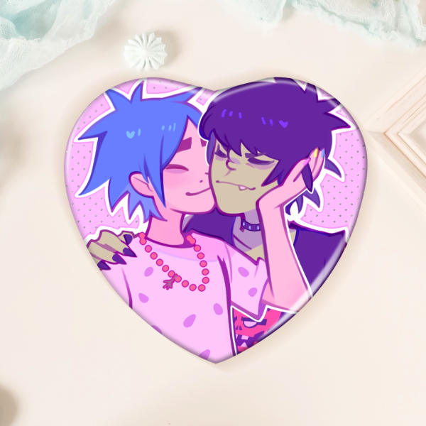 2D & Murdoc Holo Heart Badge/Pin (Gorillaz / 2doc)
