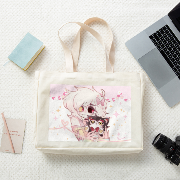 Angel Dust and plushie Husk || Horizontal tote bag || hazbin hotel