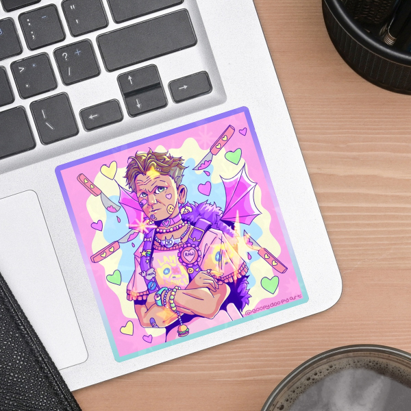 Kawaii Decora Kei Gordon Ramsay Holographic Colored Edge Die Cut Sticker