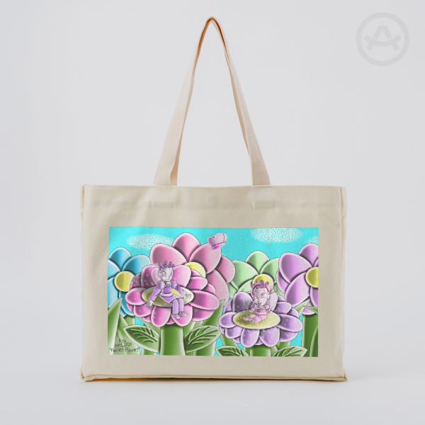 Fairies and Flowers Part-print Canvas Tote Bags - 16.9″x12.6″x3.1″(43x32x8cm)