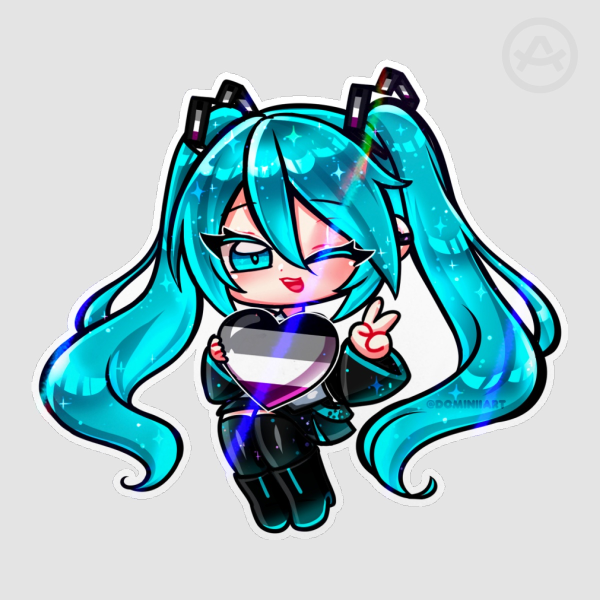 Hatsune Miku Chibi Asexual Pride Sticker - Kawaii LGBTQ+ Anime Die Cut Stickers