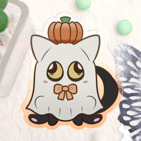 Black cat ghost acrylic pin