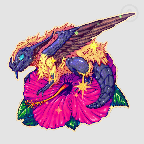 Hibiscus Bee-Dragon Holographic Stars Sticker