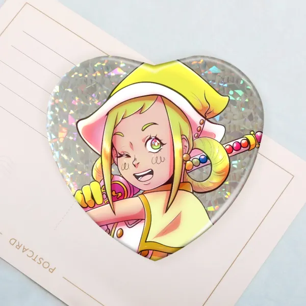 Momoko Heart Shape Holographic Badge