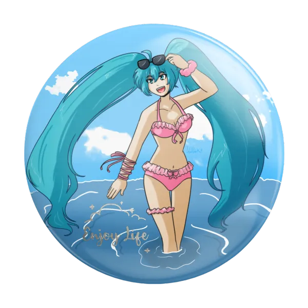 Summertime Miku - Foil Holographic Round Badges