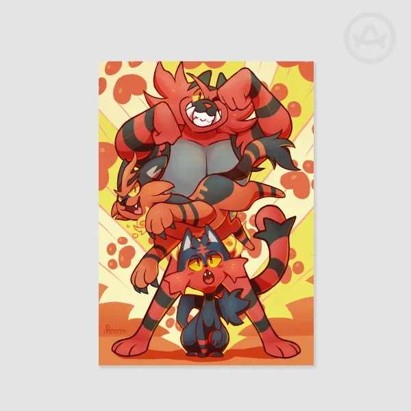 Litten Torracat Incineroar Mini Poster/Print