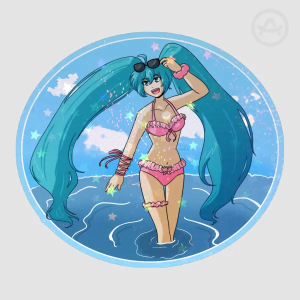 Summertime Miku - Colored Edge Die Cut Stickers