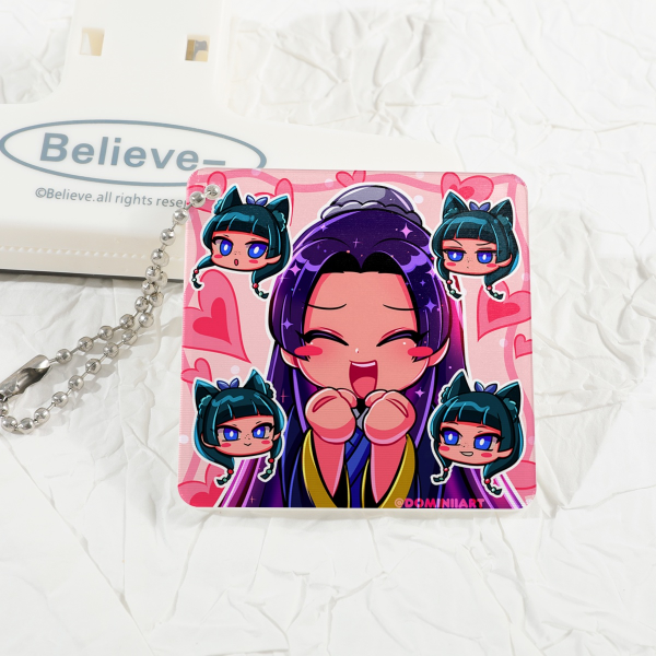 Jinshi x Mao mao love crush - Lenticular Acrylic Pendant - 1.96"-Square, Silver