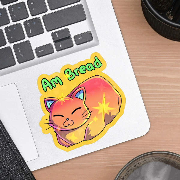 Bread Cat Holographic Colored Edge Die Cut Sticker