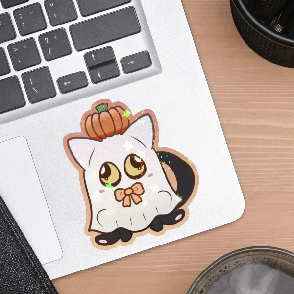 Black cat ghost sticker