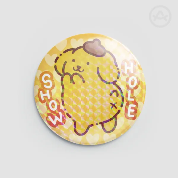 Yellow Pudding Dog Show Hole Holographic Button Badge