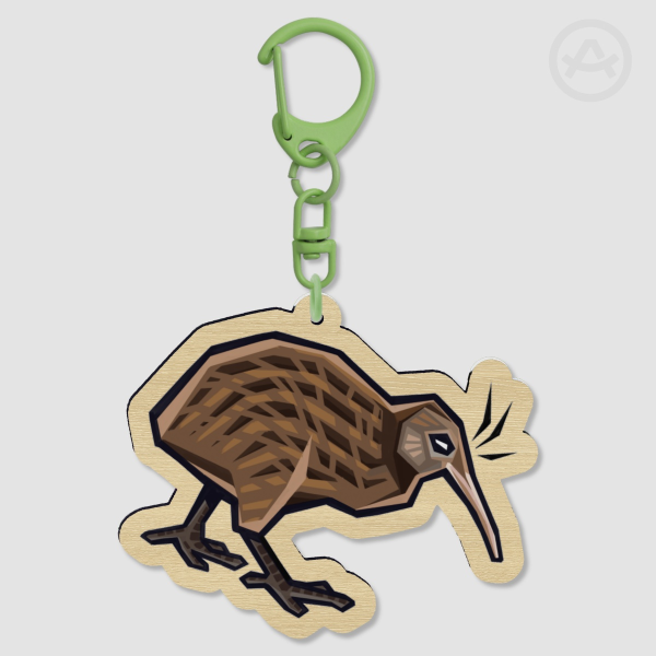 North Island brown kiwi - Wood Keychain