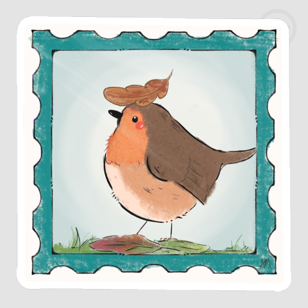 Robin with a leaf Die Cut Stickers