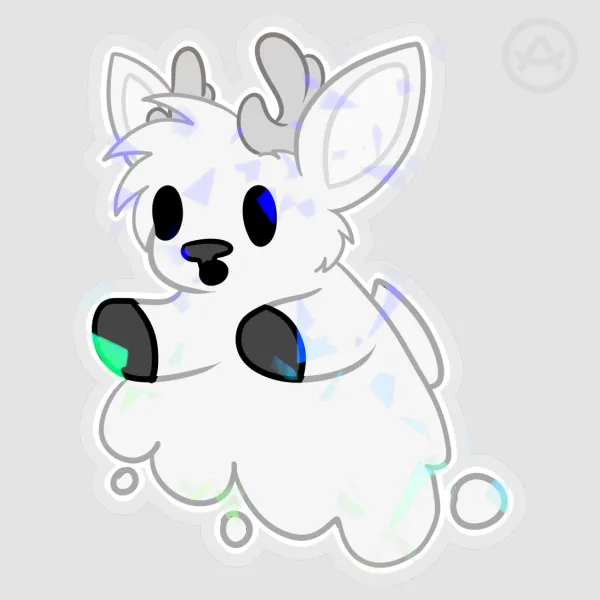 Cute Kawaii Spooky Ghost Deer Furry Broken Glass Holographic Vinyl Sticker