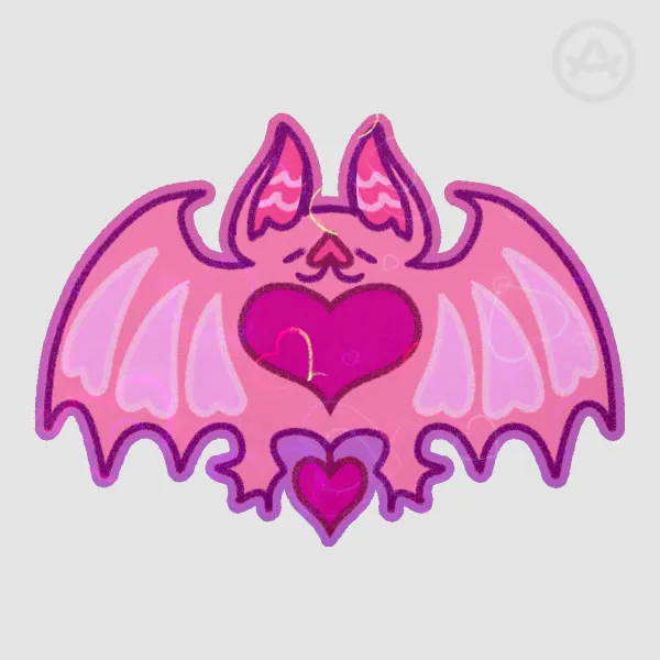 Cute Pink Heart Valentines Bat Die Cut Sticker